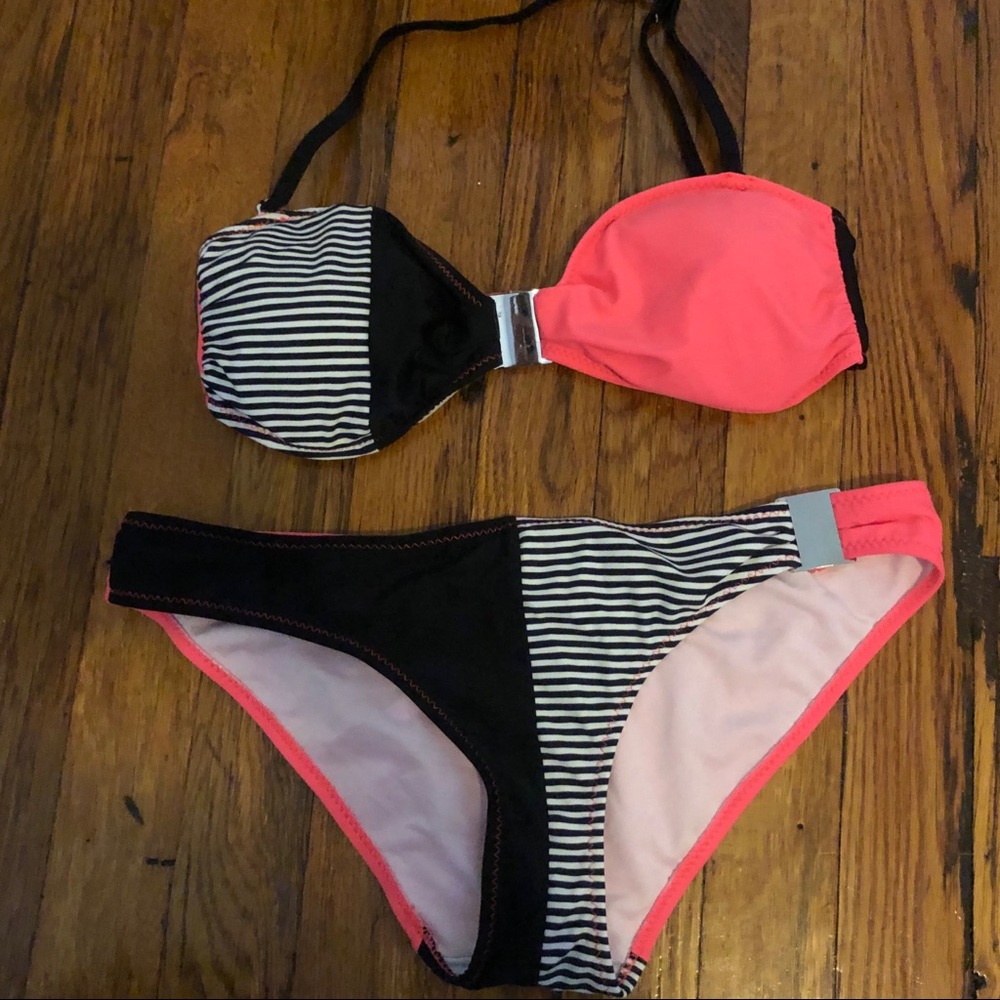Cherry Bikini- black and white stripe with dayglow